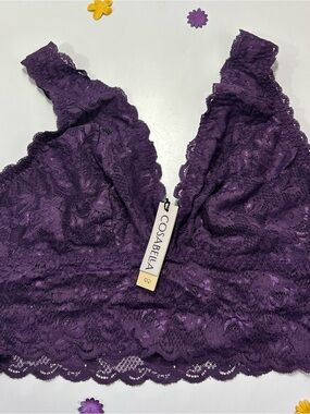 Cosabella Purple Lace Plunge Longline Bralette XL NWT